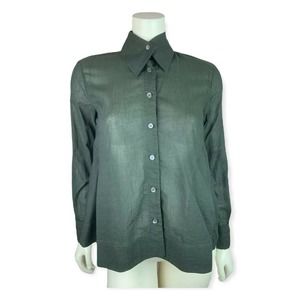 Mona Thalheimer Collar Shirt XS Womens Green Long Sleeve Lagenlook Button Up